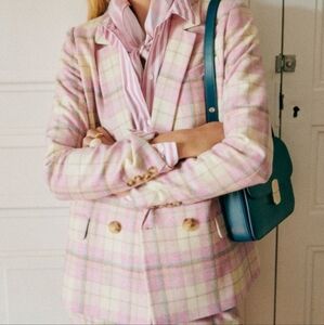 Sezane Christie Jacket in Pink Check Print size 36 NWT